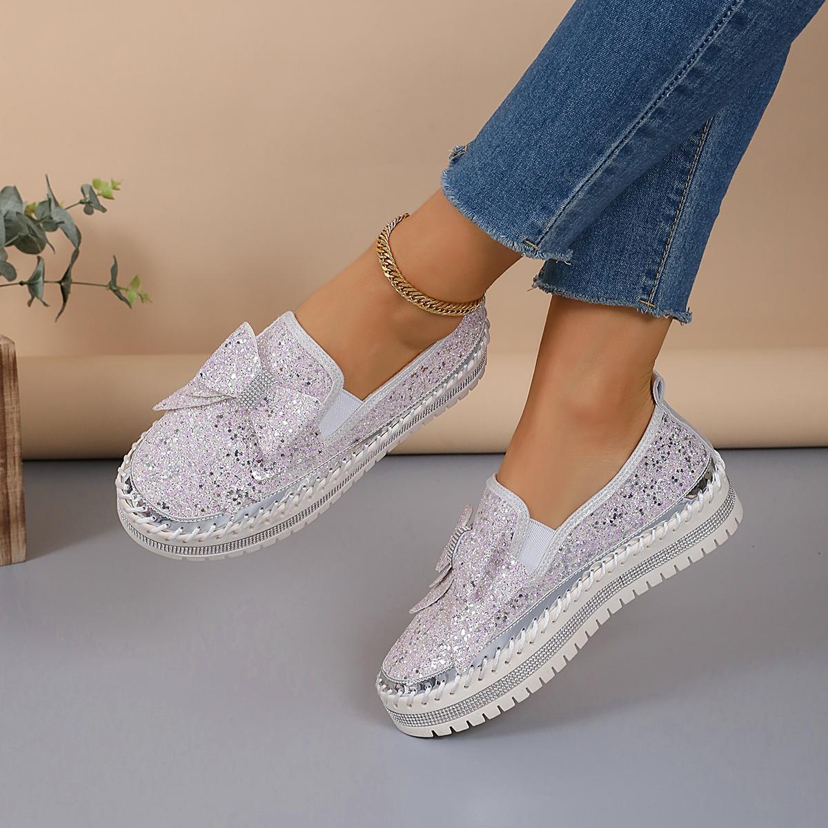 Роскошная дизайнерская обувь. Женские кроссовки на плоской подошве с блестками — фото 6