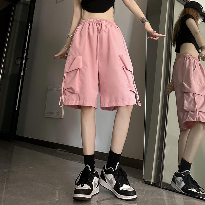 Pantaloni scurți cargo cu talie înaltă pentru femei, îmbrăcăminte de stradă în stil american, pantaloni largi de vară, pantaloni scurți largi, cu buzunar mare, pentru femei, noi