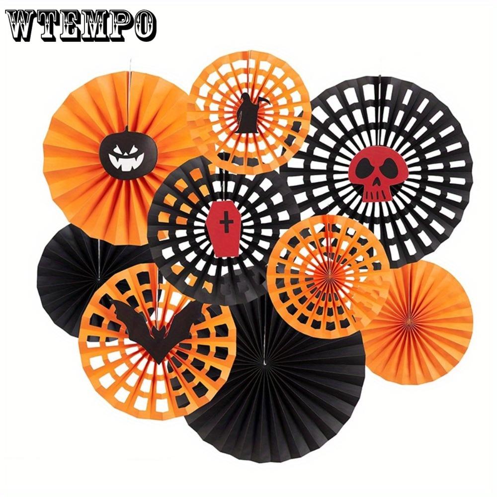 5sets Black and Orange Party Decorations Hanging Paper Fans Party Decorations for Basketball Birthday Graduation Gothic Halloween Tissue Paper Fans