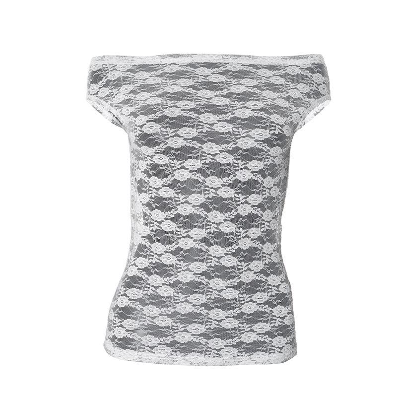 European & American Women's Spring/Summer Sexy Lace One-Shoulder Short-Sleeve Top