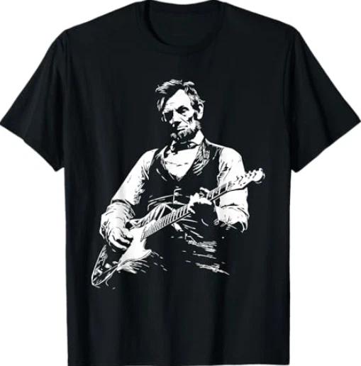 President Abraham Lincoln Playing Guitar Abe Lincoln Design T- Shirt 2 L