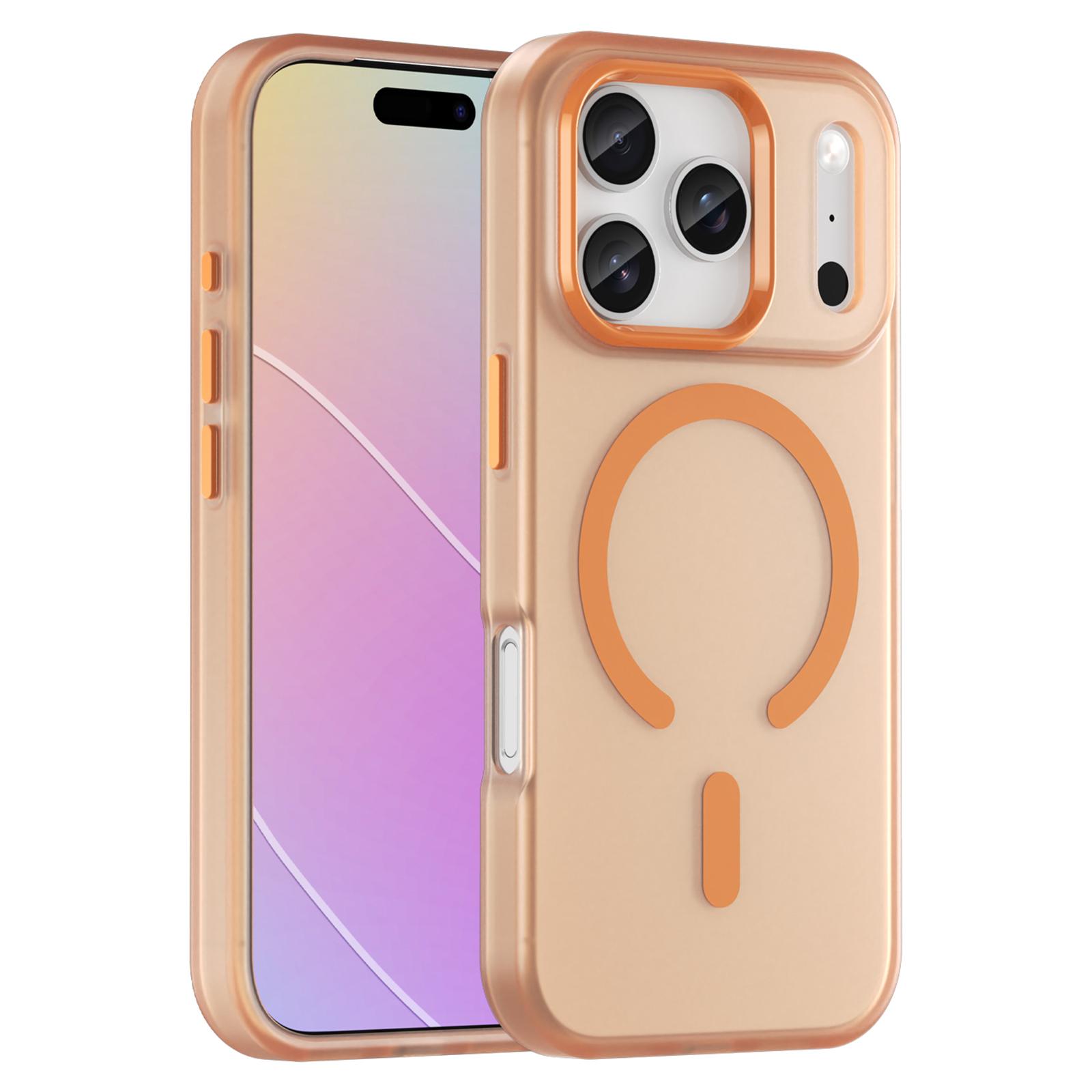 

Чехол для iPhone 17 Pro, совместимый с MagSafe, матовая полупрозрачная задняя крышка телефона из ТПУ+ПК Orange