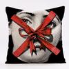 Abstract Nordic facial pattern throw pillow cover with short plush print for living room sofa decoration cushion cover
