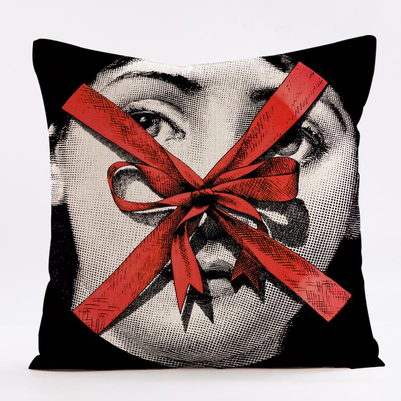 Abstract Scandinavisch gezichtspatroon kussenhoes met korte pluche print voor woonkamersofa decoratie kussenhoes 50x50cm