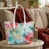 Watercolor Floral Print Casual Tote Bag Stylish Daily Shoulder Bag for Women