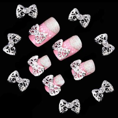 10Pcs Nail Art Stickers 3D Bowknot Pattern Stylish Alloy Rhinestone Nail Sticker for Dating
