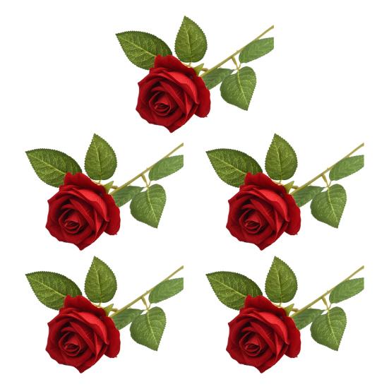 5 Pcs Artificial Red Roses Simulated Flowers with Bendable Stems Realistic