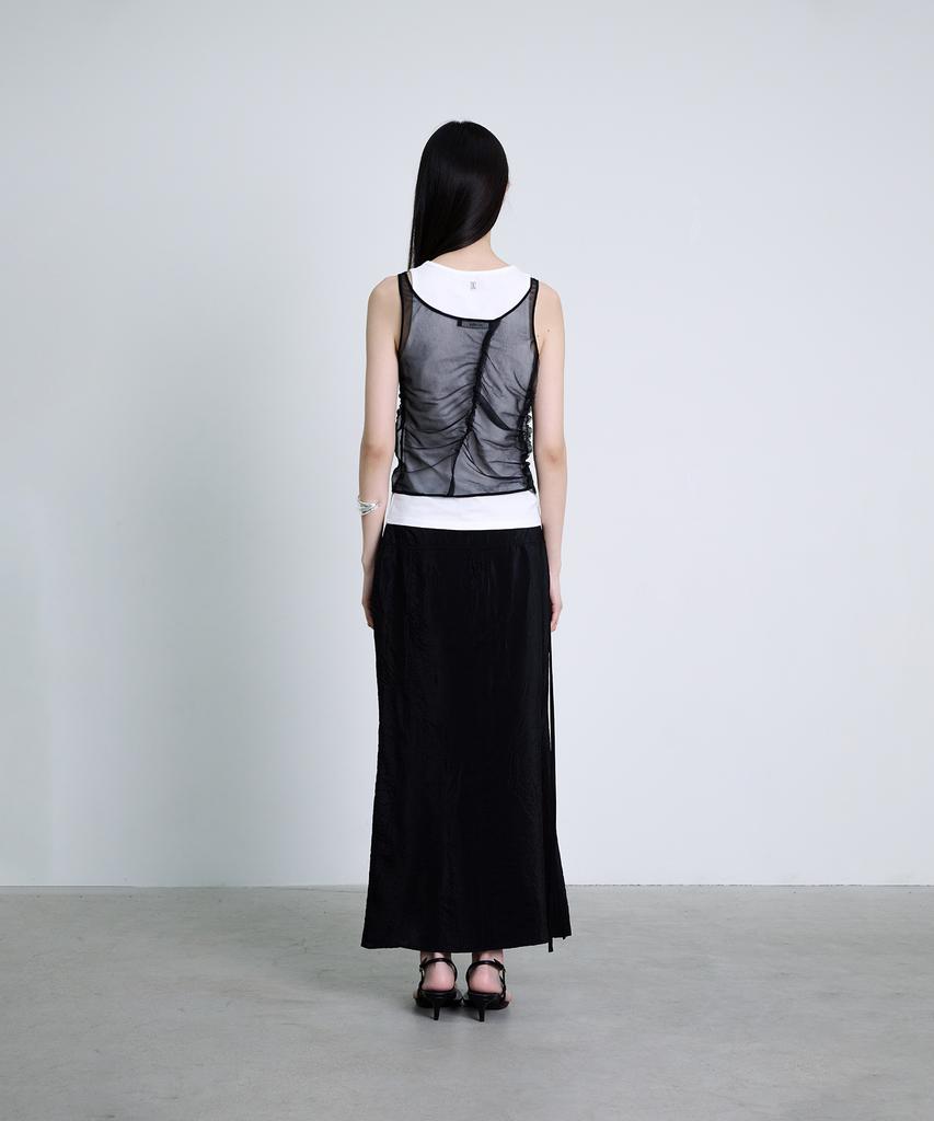 Deoaeteus Asymmetrical Incision Maxi Skirt_Black