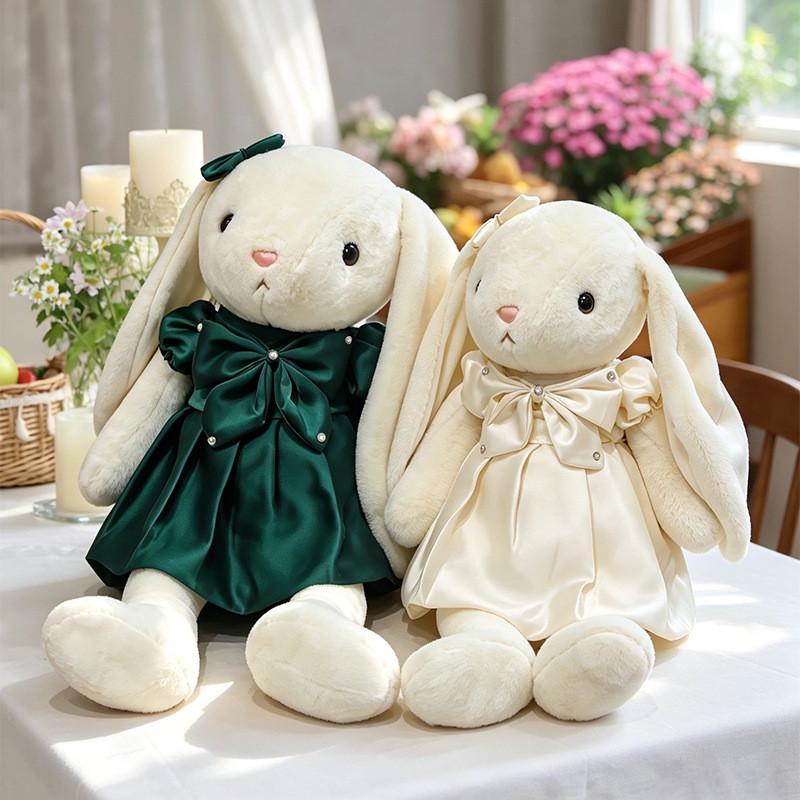 Peluche con Fiocco a Farfalla e Coniglio in Morbido Peluche Corto per Bambini e Collezionisti