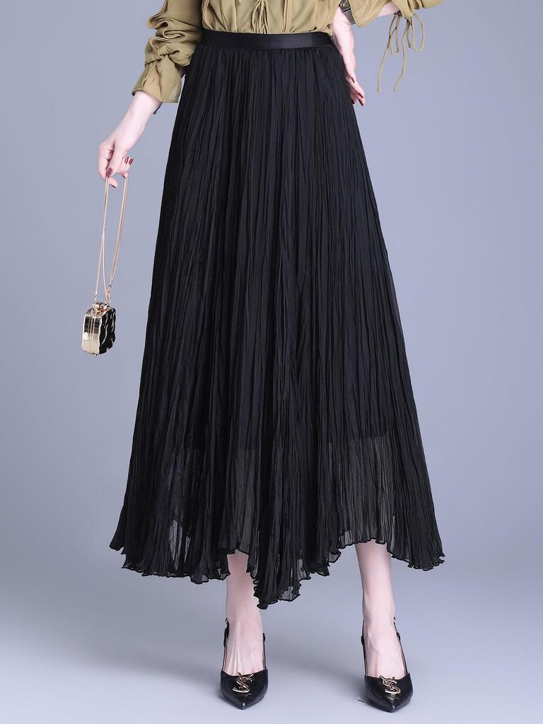 Elegant Mesh Draped Midi Skirt - Spring 2026 Collection: Irregular Hem & Pleated Design