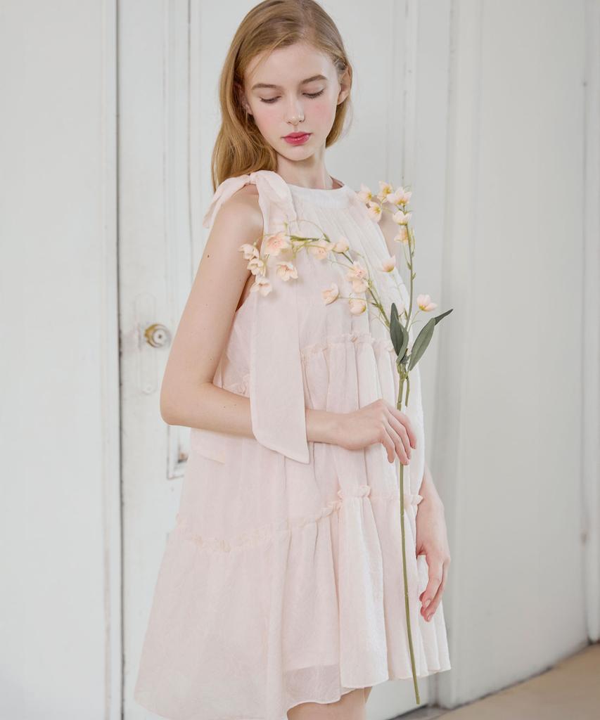 Bikini Bender Sehi'S Ribbon Halter Mini Dress - Baby Pink
