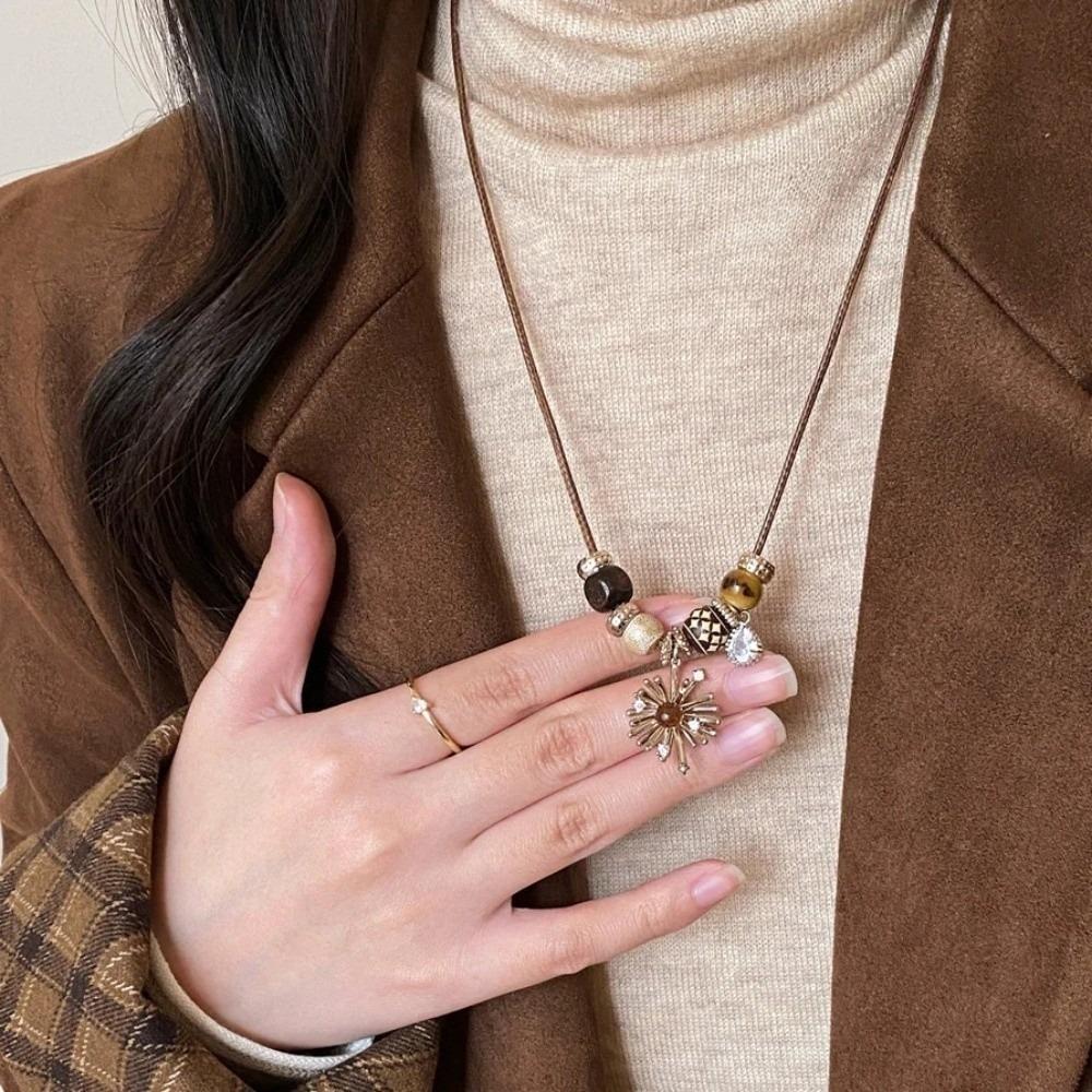 Natural Tiger's Eye Stone Tiger's Eye Pendant Necklace Sweater Chain Birthday Anniversary Gift