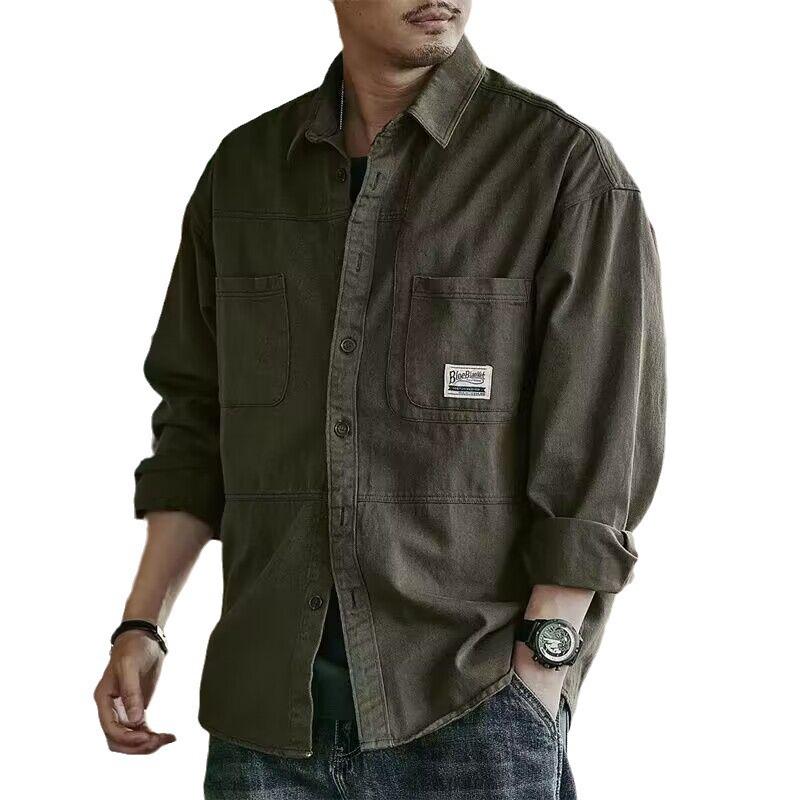 Men's Long Sleeve Pique Work Shirt - Trendy Japanese Hong Kong Style Casual Jacket for Spring and Autumn