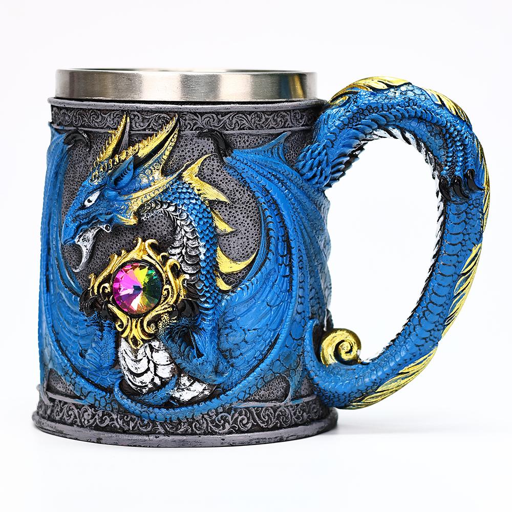 Valhalla Viking Stainless Steel Nordic Viking Barrel Dragon Boat Warrior Horn Skull Beer Mug Tankard Stein Cup 400 Ml