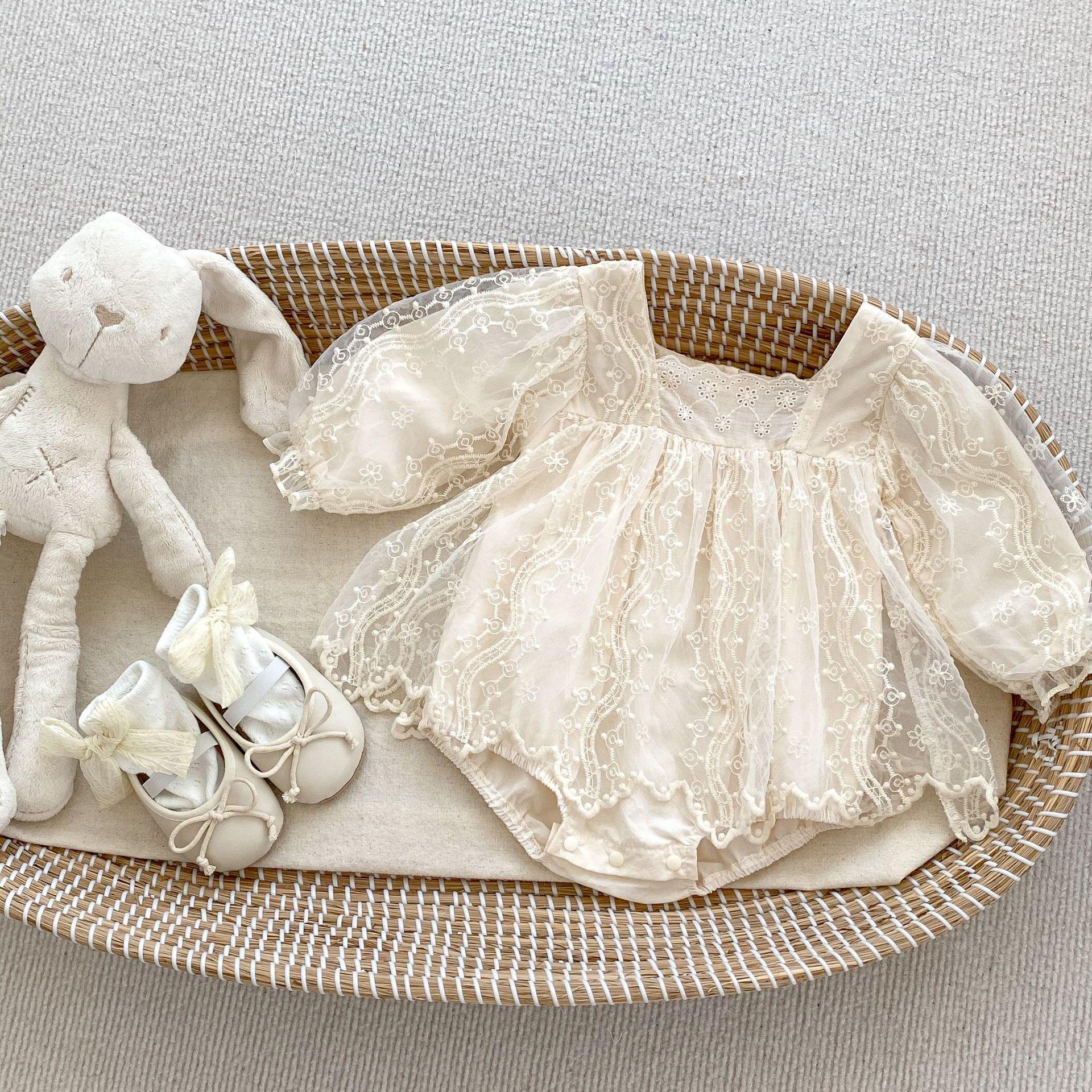 Spring Baby Girl Long Sleeve Ruffled Mesh Princess Romper 66 абрикосовый