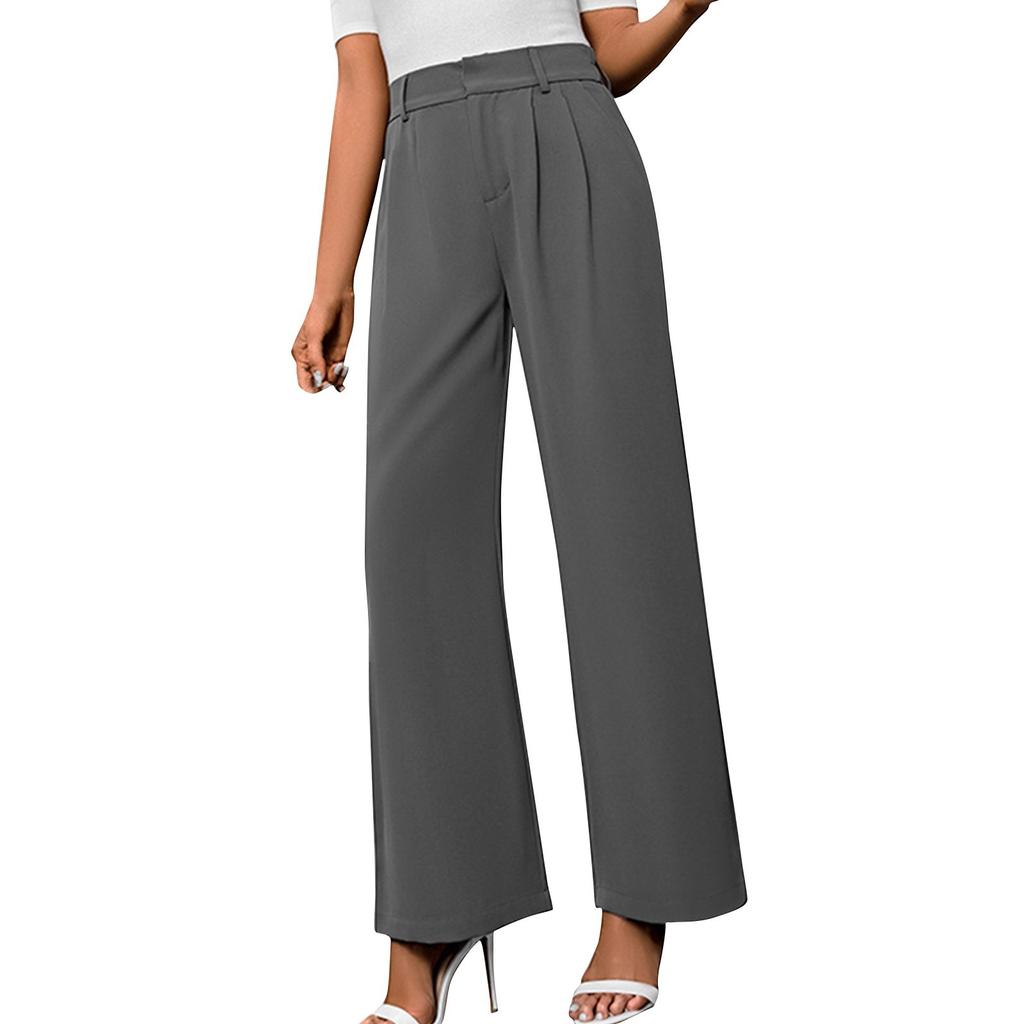 Lässiges Temperament Pendlerhose mit hoher Taille Lose gerade lange Hose mit weitem Bein für Damen