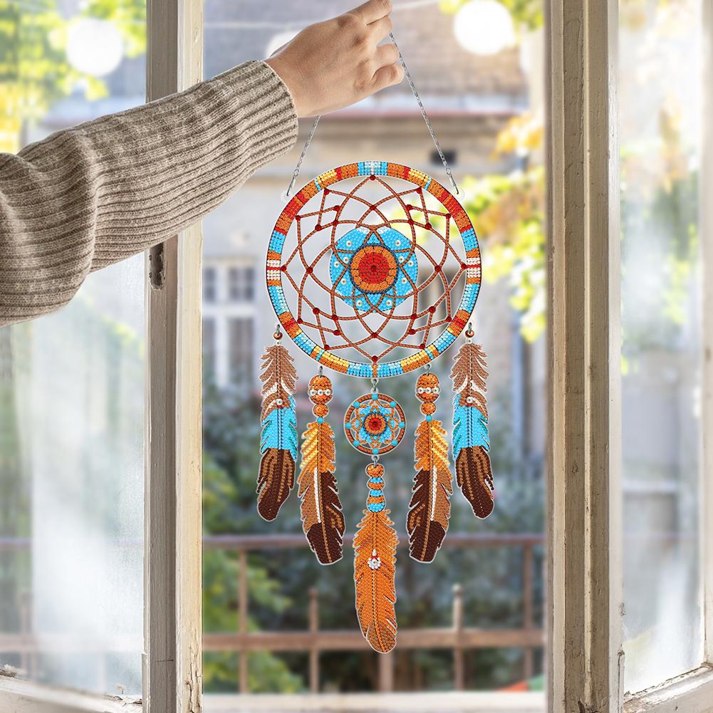 Łapacz Snów 2D Płaski DIY Sztuczne Kamienie Diamentowa Sztuka Wiszące Ozdoby na Okno Specjalny Kształt Diamentowa Sztuka Wisiorek DIY Wystrój Domu Wiszący Urok