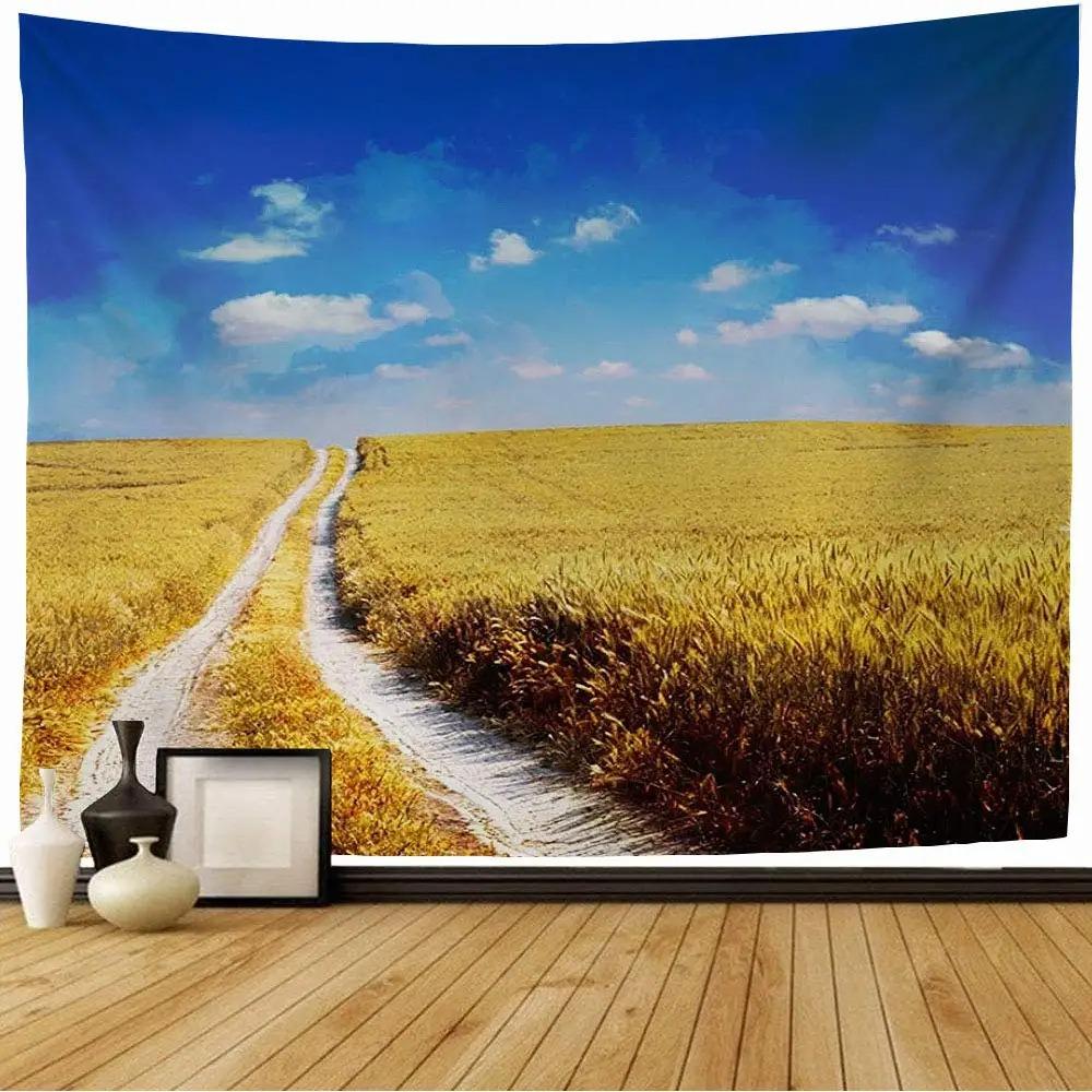 

Ферма Пшеничное Поле Закат Фон Ткань Офис Гостиная Гобелен Домашнее Настенное Украшение Гобелен 100x75cm