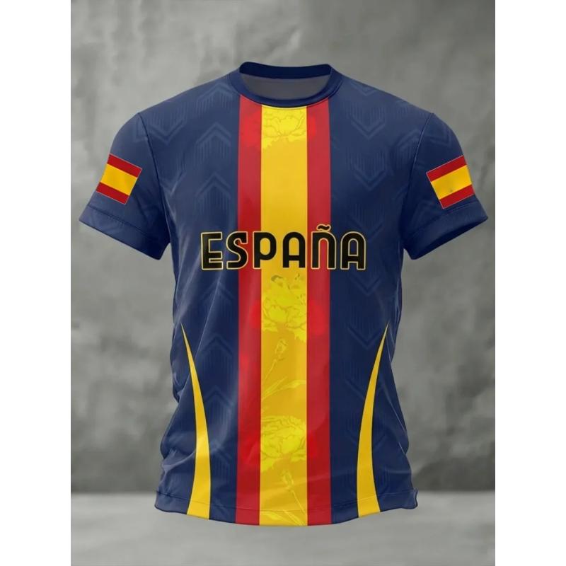 2026 Summer Spain Men's Football Jersey 3D Football Color Printed Crew Neck T-Sleeve