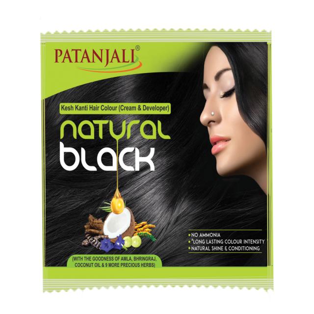 Patanjali Kesh Kanti Hair Colour Cream Developer Natural Black (40 g x 2) - Long-lasting Color and Dark Brown (40 g x 2)