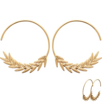 [Q4173] - Gold Plated 'Epi De Wheat' Hoop Earrings - 25 Mm - 25x6 Mm