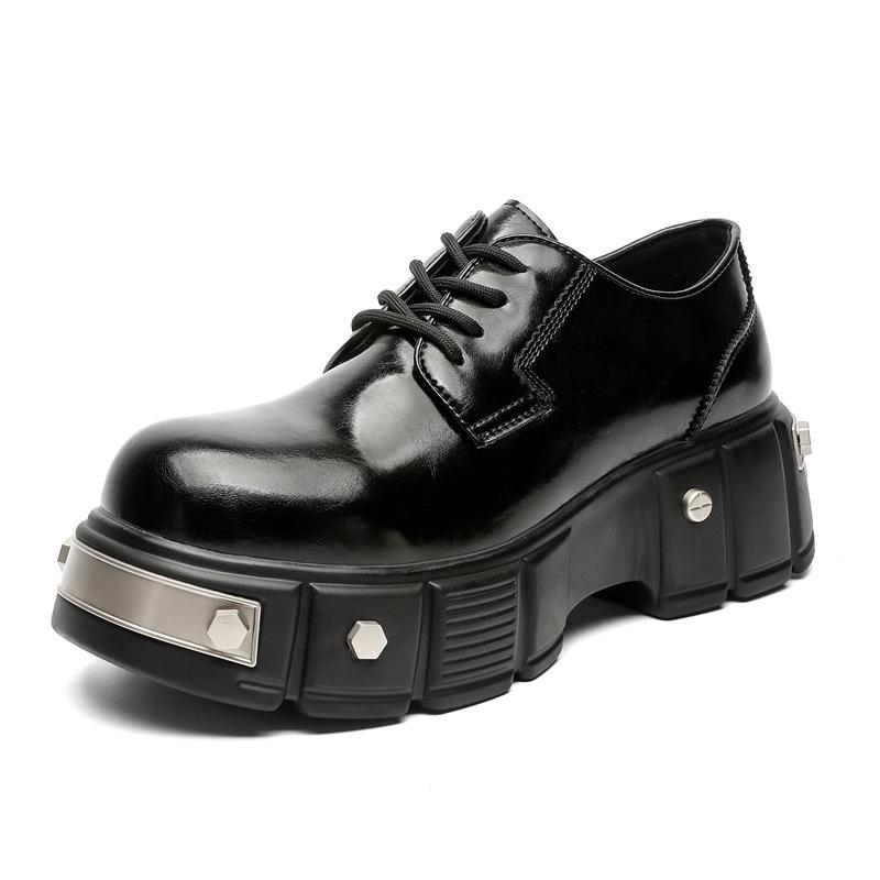 Scarpe Derby da Uomo Piattaforma Altezza Aumentante Testa Grande Testa di Ferro Stile Britannico di Nicchia Scarpe Casual di Lusso in Pelle