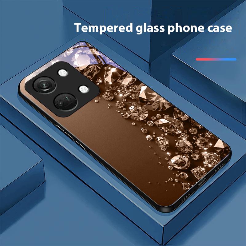 Full Diamonds For OnePlus Nord 3 5 6T 7 Pro 8 12 10T Reno8 Lite 5G 10R Nord N30 Hard Shell Tempered Glass Phone Case Black
