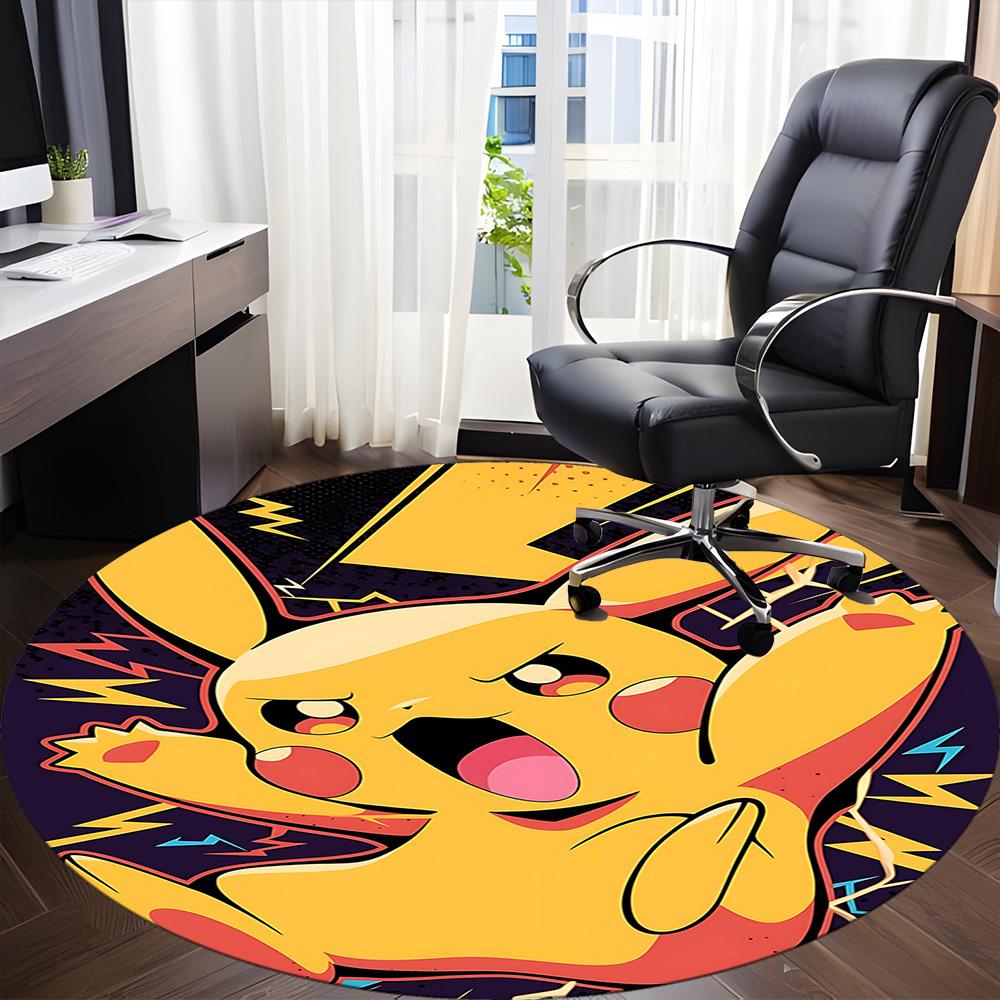 1pc Pikachu Energy Office Round Area Rug, Indoor Mat Suitable For Office, Under Office Chairs Bedroom Living Room Home Decor, Room Deco