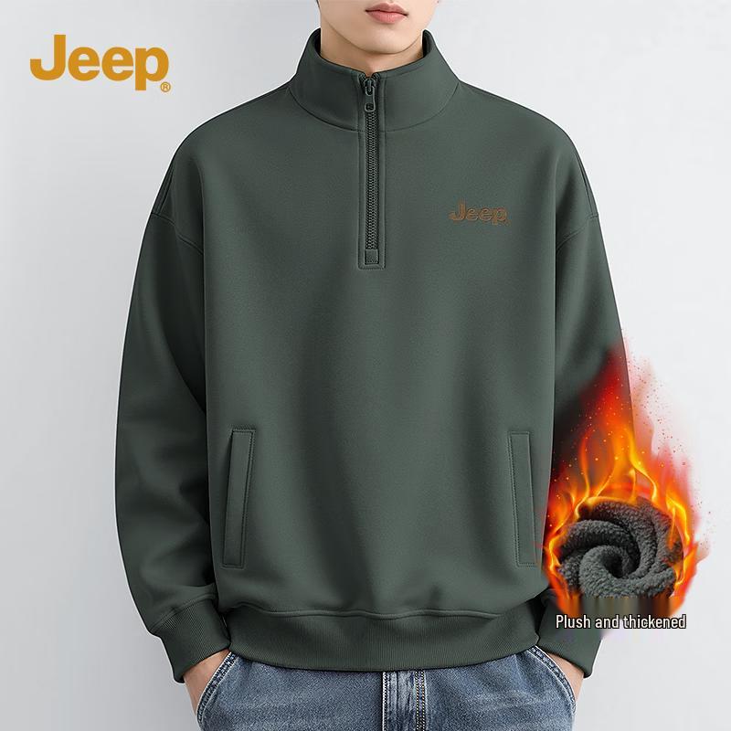 Jeep Men's Heavyweight Fleece Half-Zip Stand Collar Sweatshirt