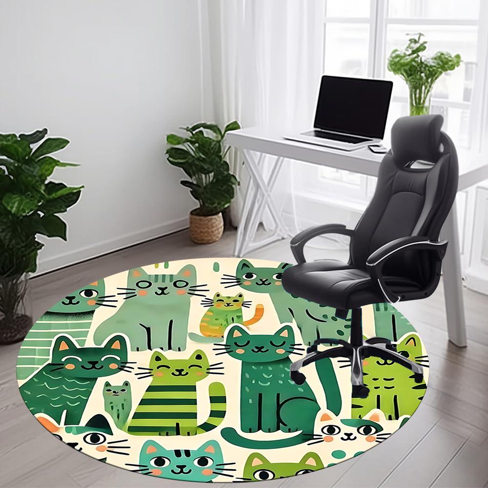 1pc Cat Family Office Round Area Rug, Indoor Mat Suitable ForOffice, Under Office Chairs Bedroom Living Room Home Decor, Room Deco,  N58