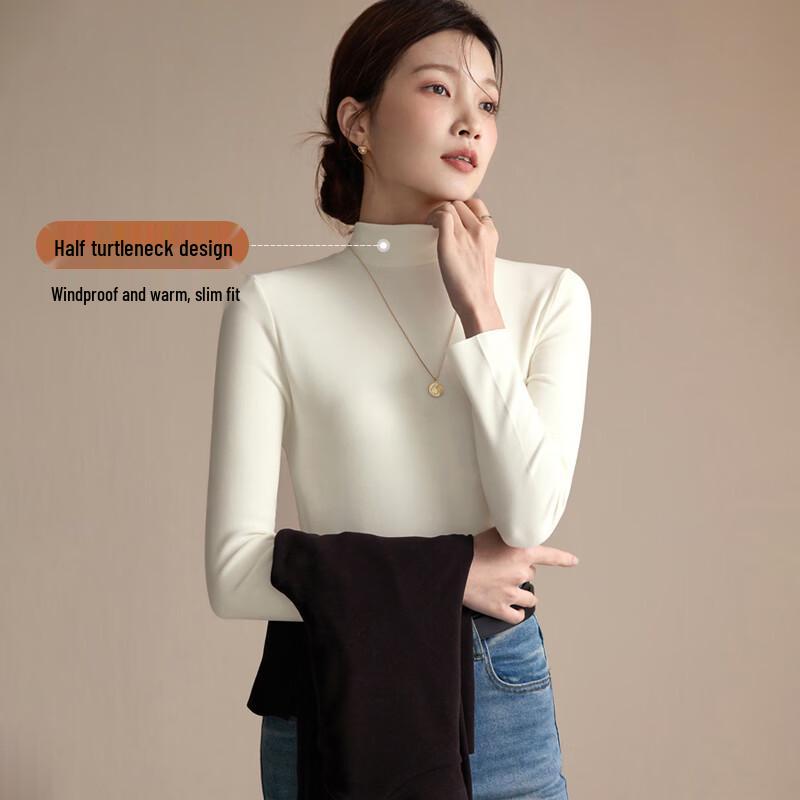 Maoren Women's Double-Sided Velvet Semi-High Neck Base Layer Top