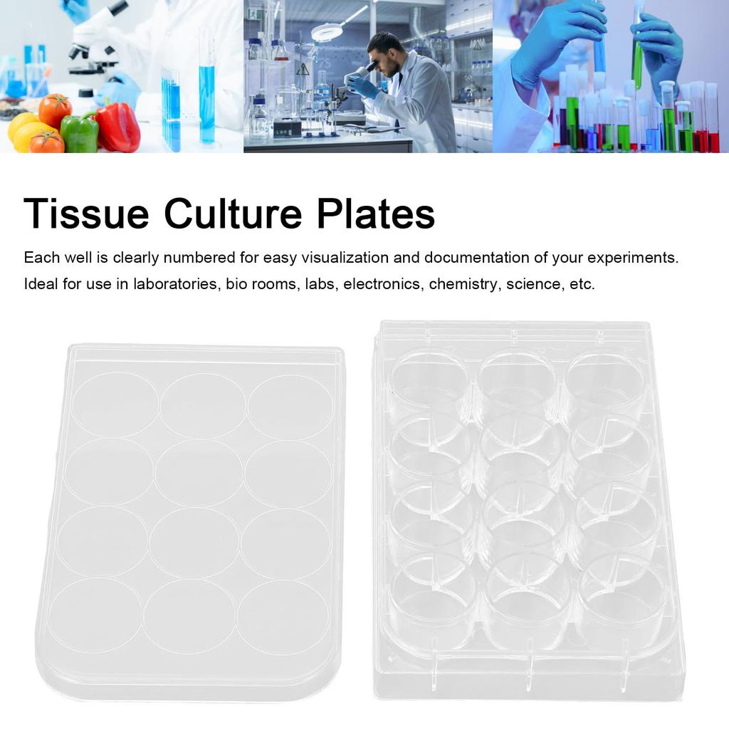10 Durable Tissue Culture Plates (12 Wells) Widely Used for Laboratory Use, with Lids