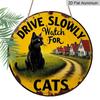 2D Flat, 1pc Vintage Cat Warning Sign - Drive Slowly Watch for Cats - Aluminum Metal Plaque - Retro Farmhouse Decor - Black & Yellow Safety