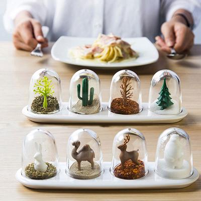 4Pcs/Set Spice Jar Cute Transparent PP Four Seasons Plant Animals Spice