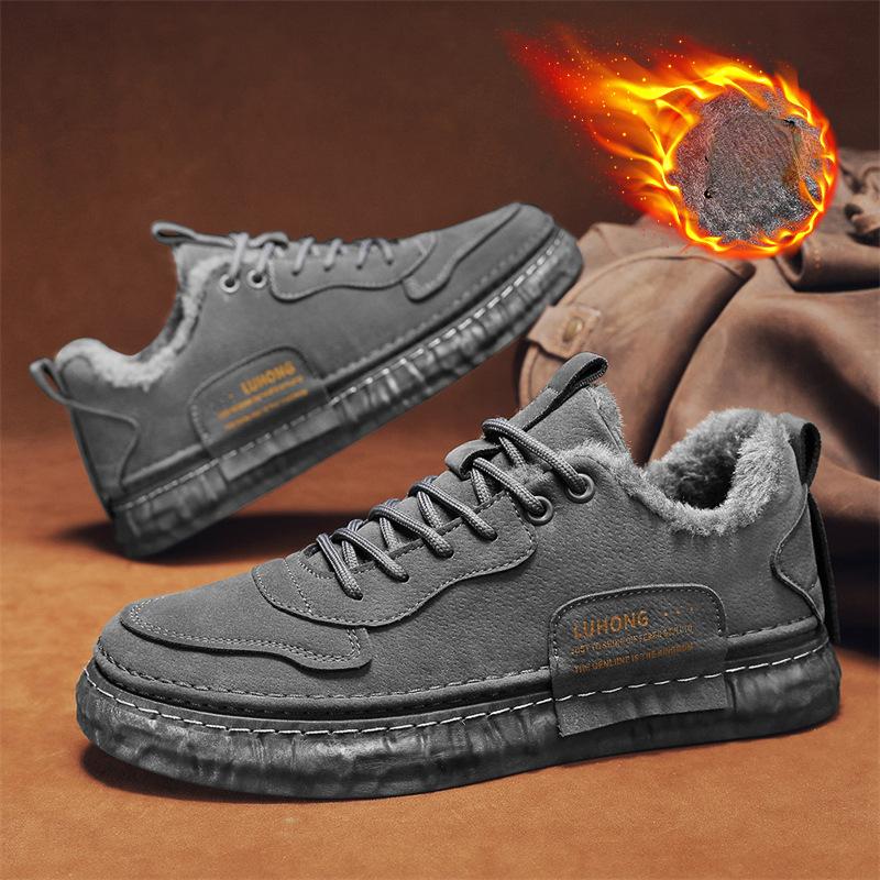 Fashion Casual Platform Shoes for Men Winter Plus Velvet Cotton Shoes Men's Boots Men Fashionable Board Shoes Male Leather Cotton Boots