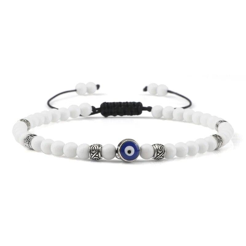 Bracciale Occhio Maligno 4mm Perline di Pietra Lavica Nera Opaca Naturale Bracciale Intrecciato Fatto a Mano per Uomo Donna Yoga Reiki Gioiello Regolabile