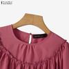 ZANZEA Women Round Neck Solid Color Long Sleeve Casual Blouse