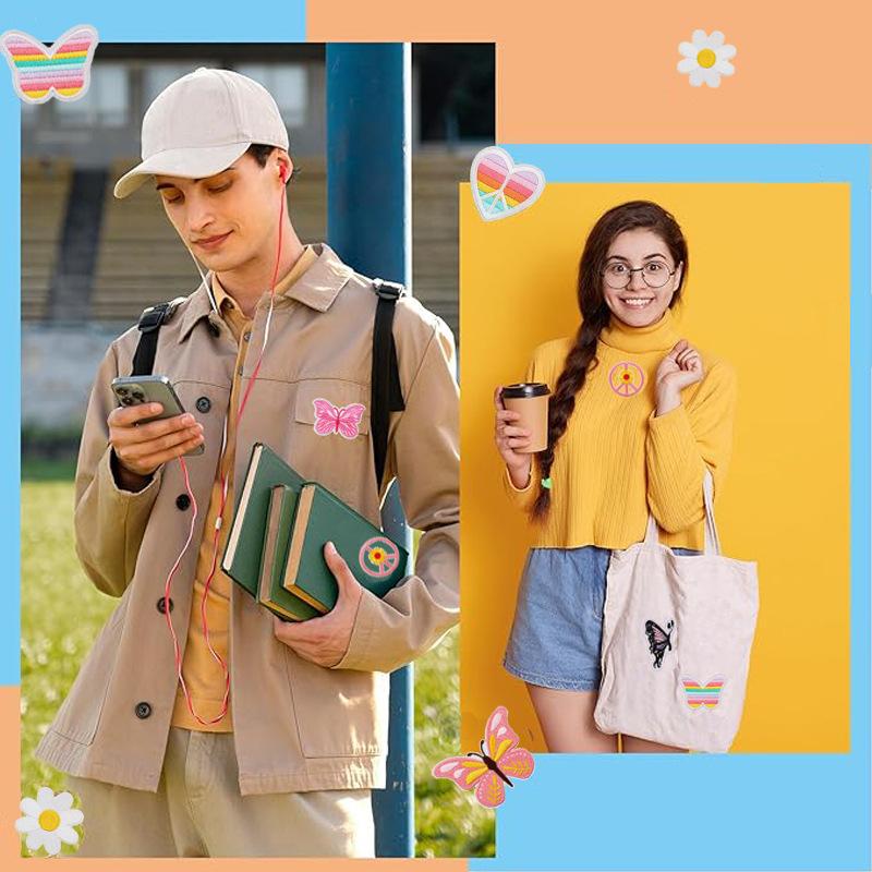 New Pink Butterfly Embroidery Cloth Sticker Cartoon Bus Patch Sticker Bag Decoration Flower Embroidery Label