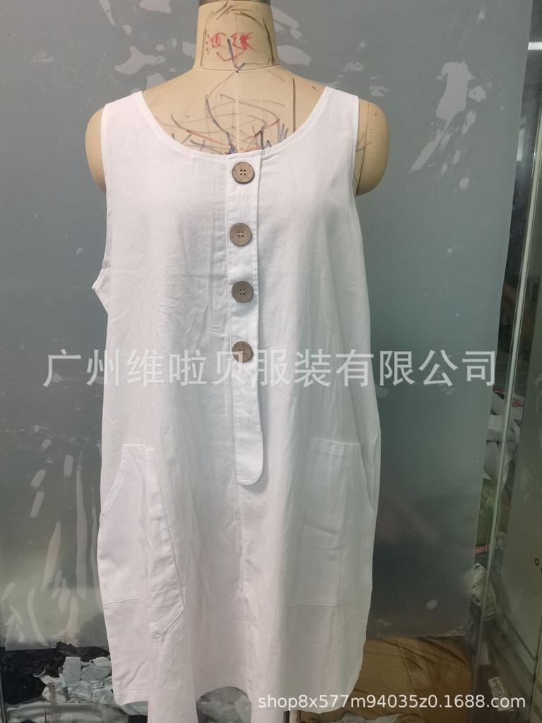 Women Sleeveless U-Neck Tank Dress Button Front Pocket Casual Loose Mini Dress