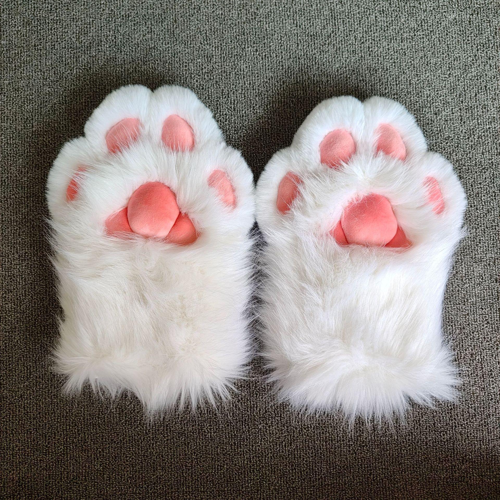 Кавайные Мультяшные Косплей Костюм Перчатки Меховые Фурсьют Кигуруми Плюшевые Кошачьи Лапы Перчатки Утолщенные Пищащие Киг Косплей Реквизит Вечеринка Подарки L