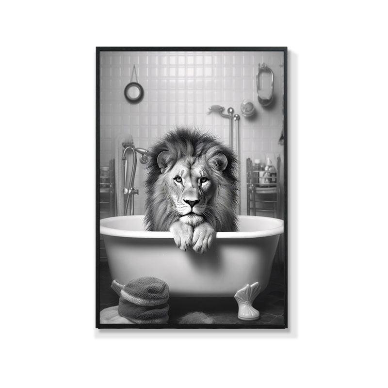 Retro Creative Animal Bathroom Canvas Painting Lion Cat Bar Toilet Bathroom Decoration Painting for Modern Living Room Asian Style Home Decor