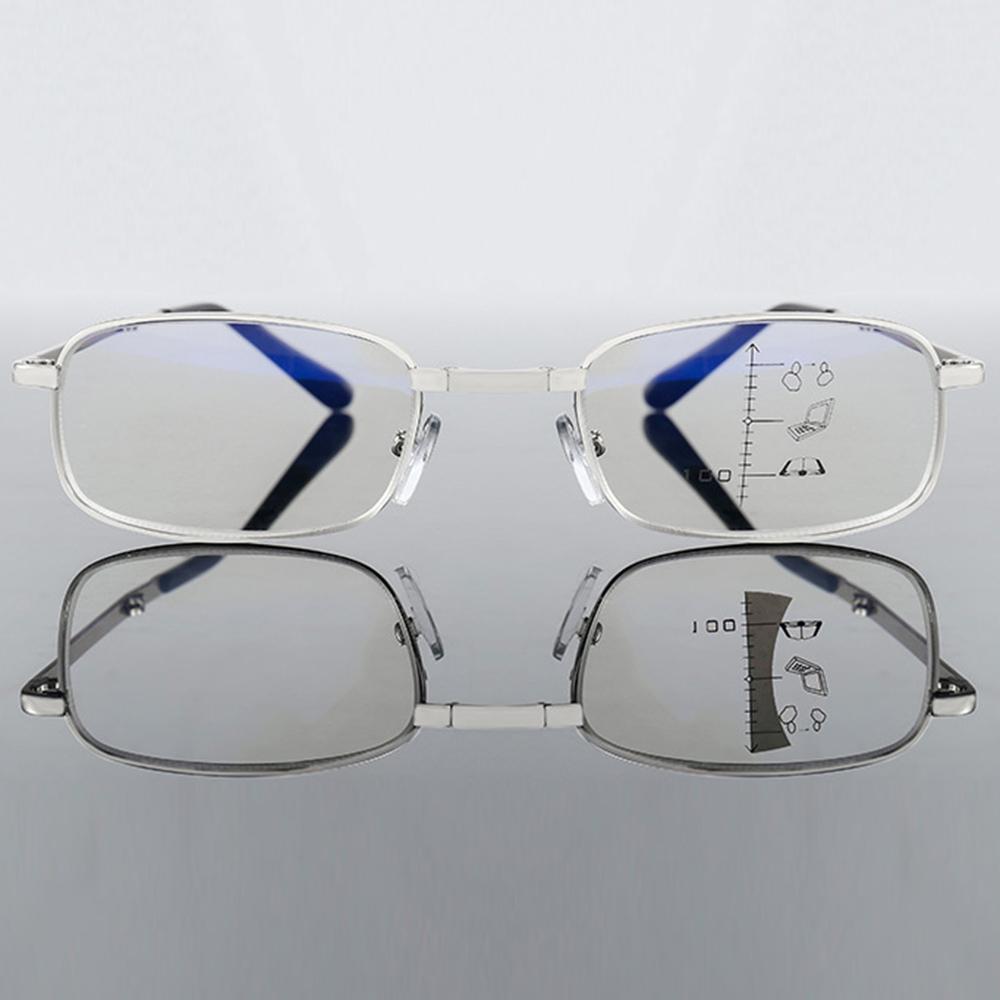 Portable Folding Alloy Frame Progressive Multifocus Reading Glasses ADD 75 To 400 with Case for Men Women
