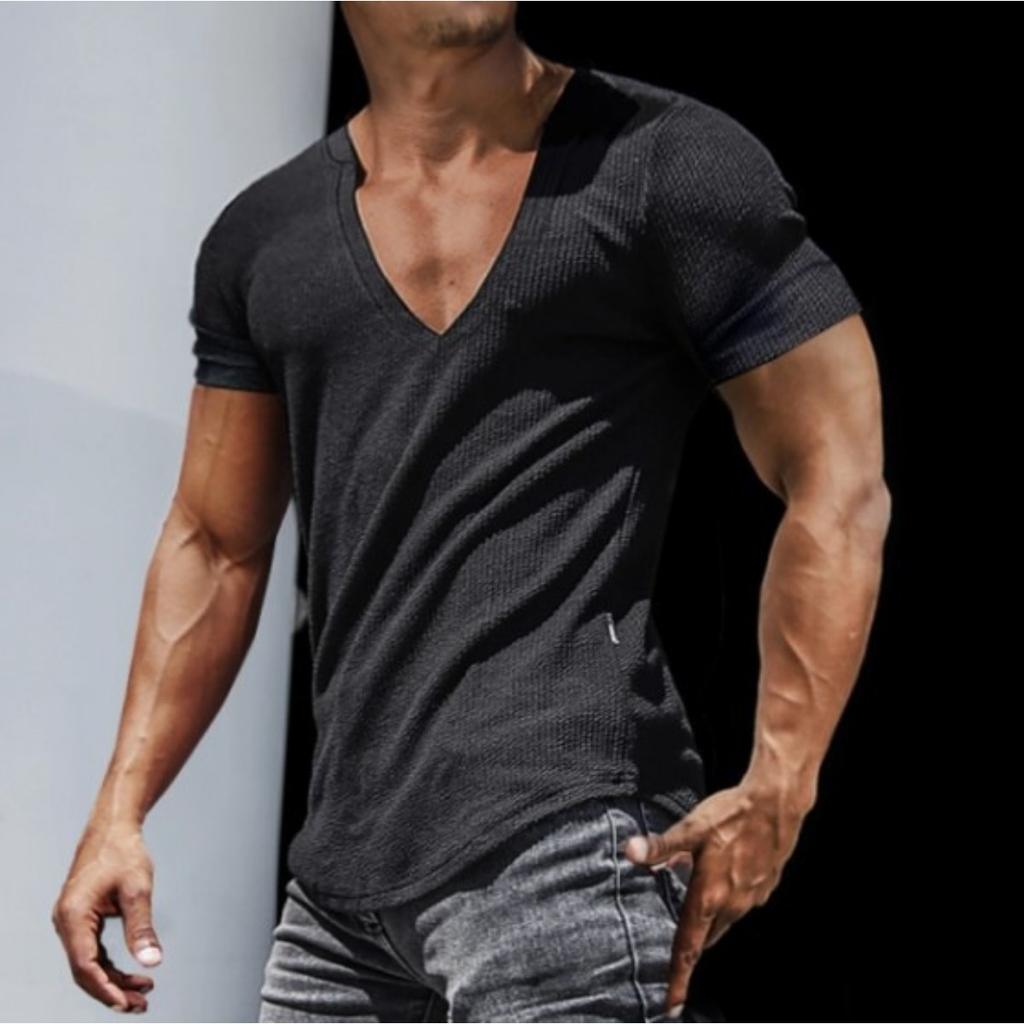 Summer New V-neck Men's T-shirt European and American Cross-border Amazon Hot-selling Casual Fashion Men's Clothing Wholesale
