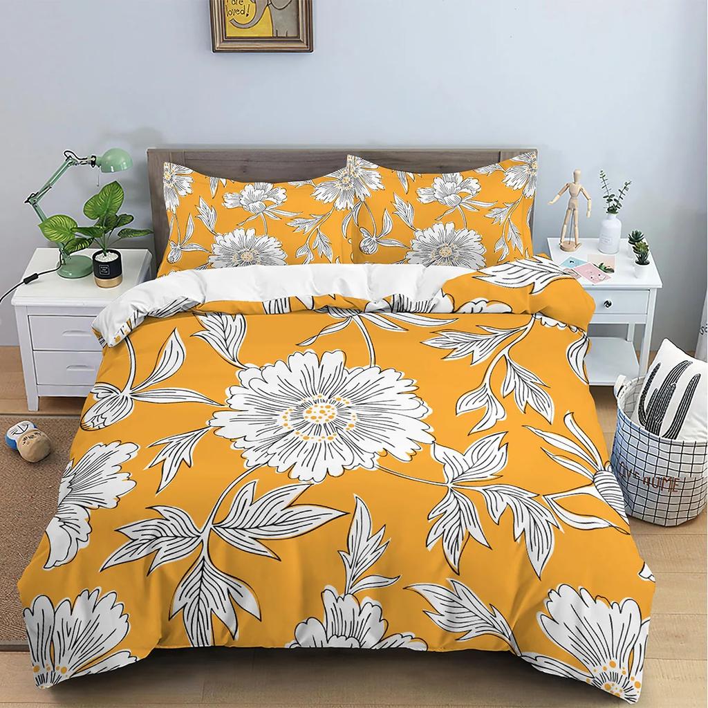 Flower Bedding Set Colorful Floral Duvet Cover Queen King Size Green Leaves Blossom Quilt Cover 2/3Pcs Polyester Comforter Cover