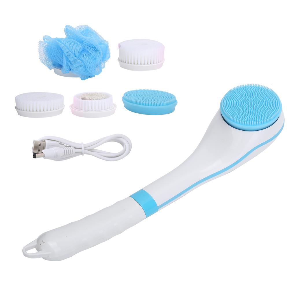 Elektrische Badebürste mit 5 Bürstenköpfen Multifunktion Langer Griff Massage 6 Stufen