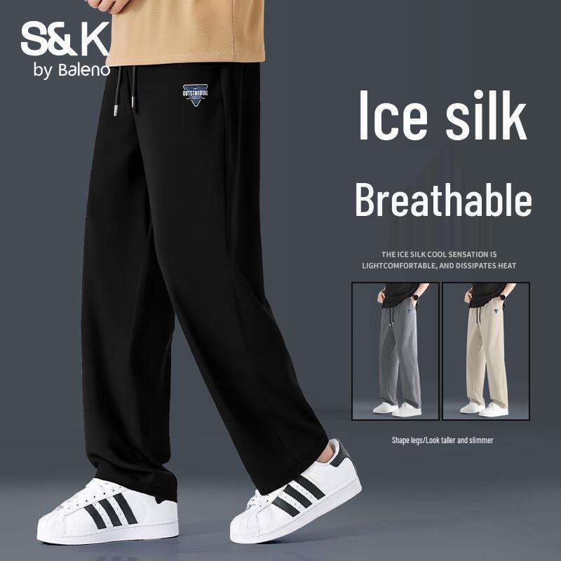 Baleno Men's S&K Series Ice Silk Geometric Print Casual Trousers