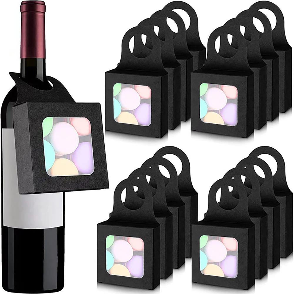 

10 шт. Коробка для винной бутылки из крафт-бумаги с окном, подарочные коробки для шампанского, подвесная коробка для бутылки, декор для вечеринки