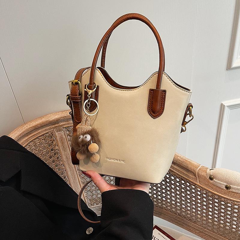 Women's winter new fashion simple solid color texture portable bucket bag daily commute shoulder messenger bag