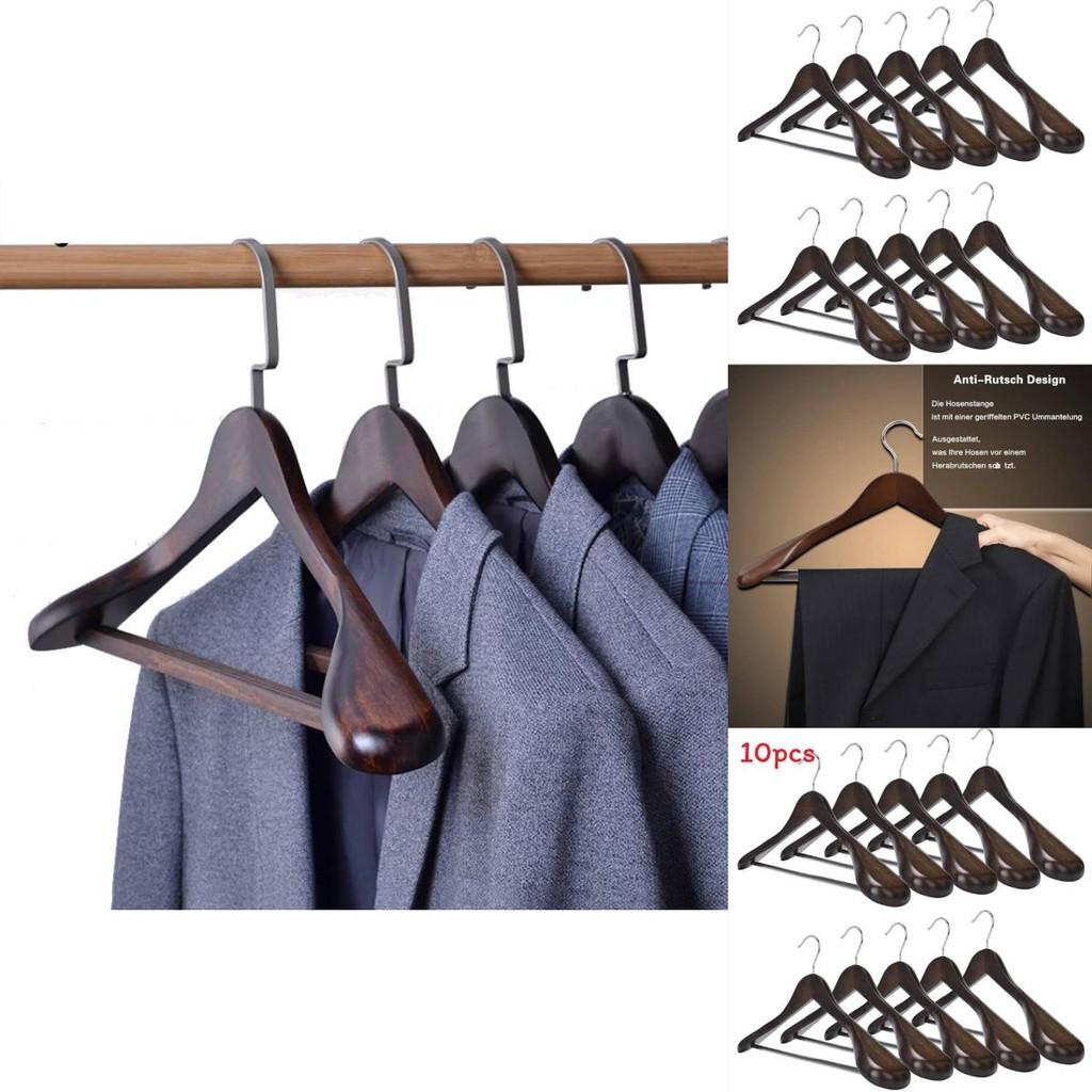 Wooden Clothes Hangers Set With Thickened Nonslip Design For Hotel And Closet Storage