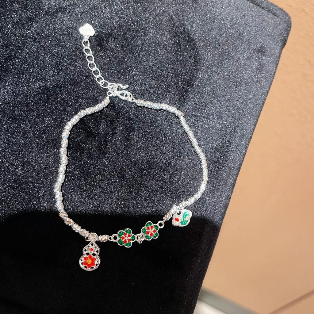 Foot Silver 999 High-temperature Blue Color Enamel Bracelet